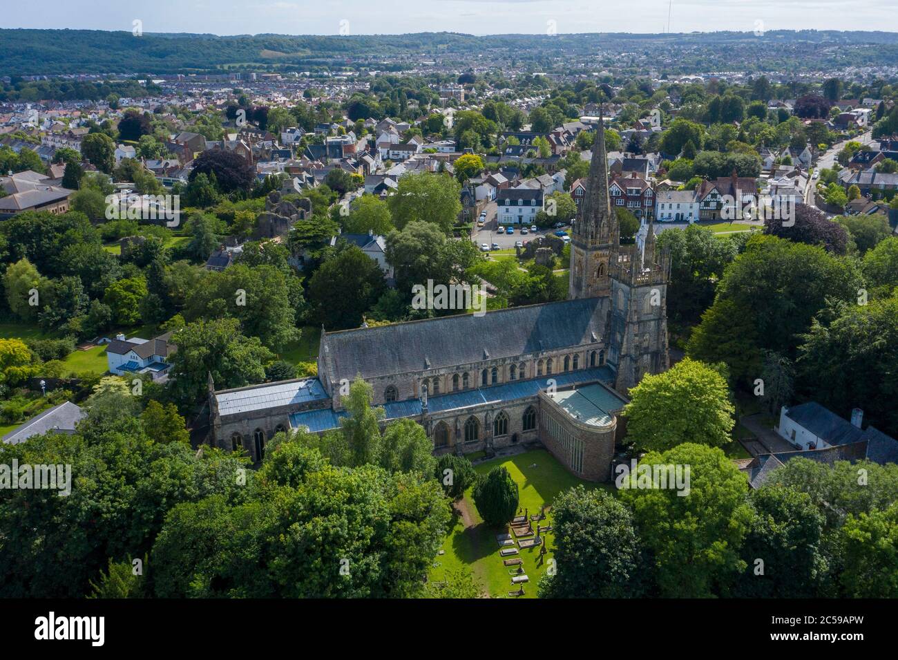 An aerial view of Llandaff Cathedral in Llandaff, Wales, UK Stock Photo