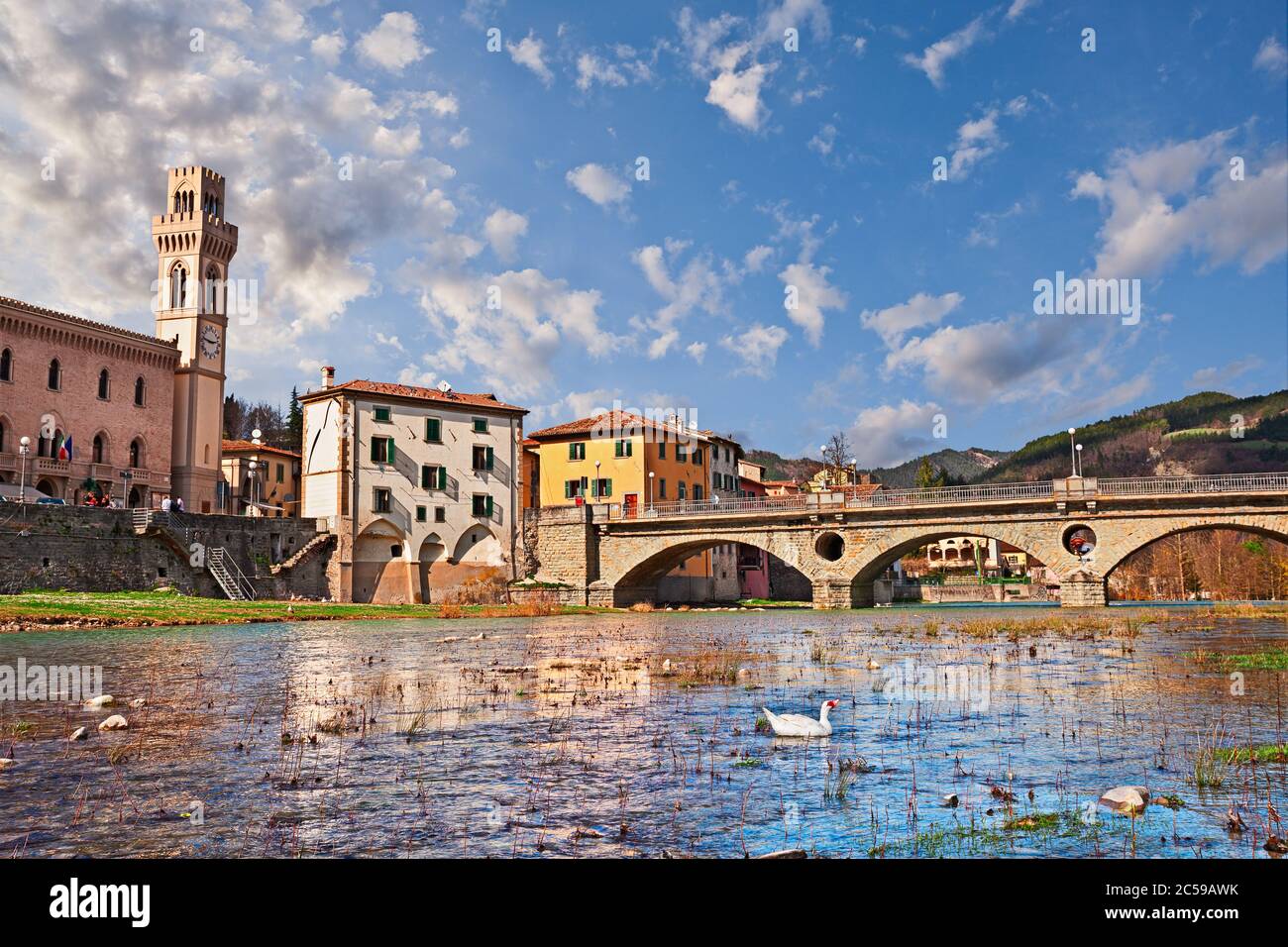 Santa Sofia, Forlì Cesena, Emilia Romagna, Italy: view from the river shore  of the ancient village near the Foreste Casentinesi park Stock Photo - Alamy, image size:1300x956