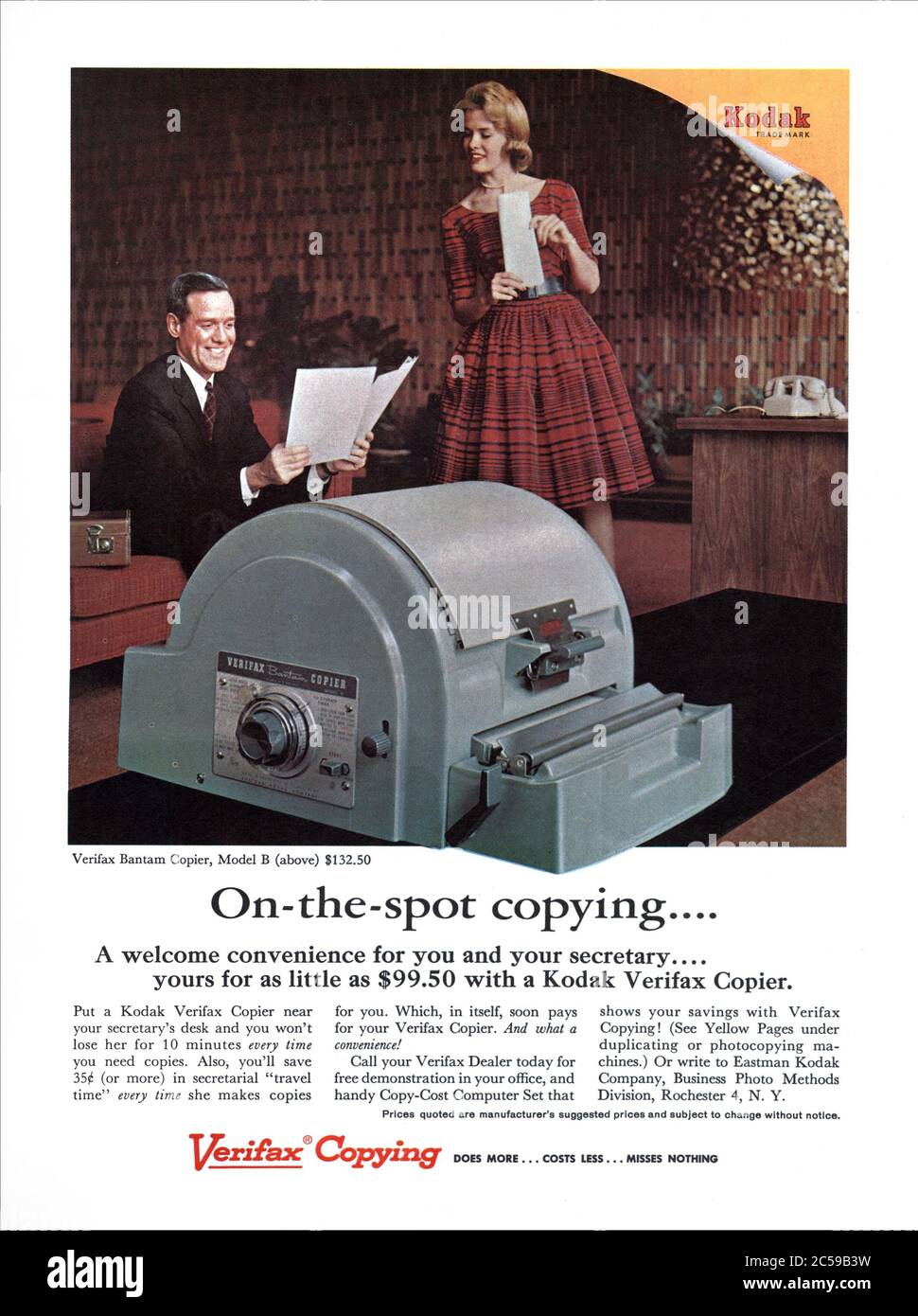 1940s Office business technology Kodak Verifax Bantam business copier ‘On the spot copying’  Press Advertisement 1947 Eastman Kodak Business Photo Methods Division Rochester NY USA Stock Photo