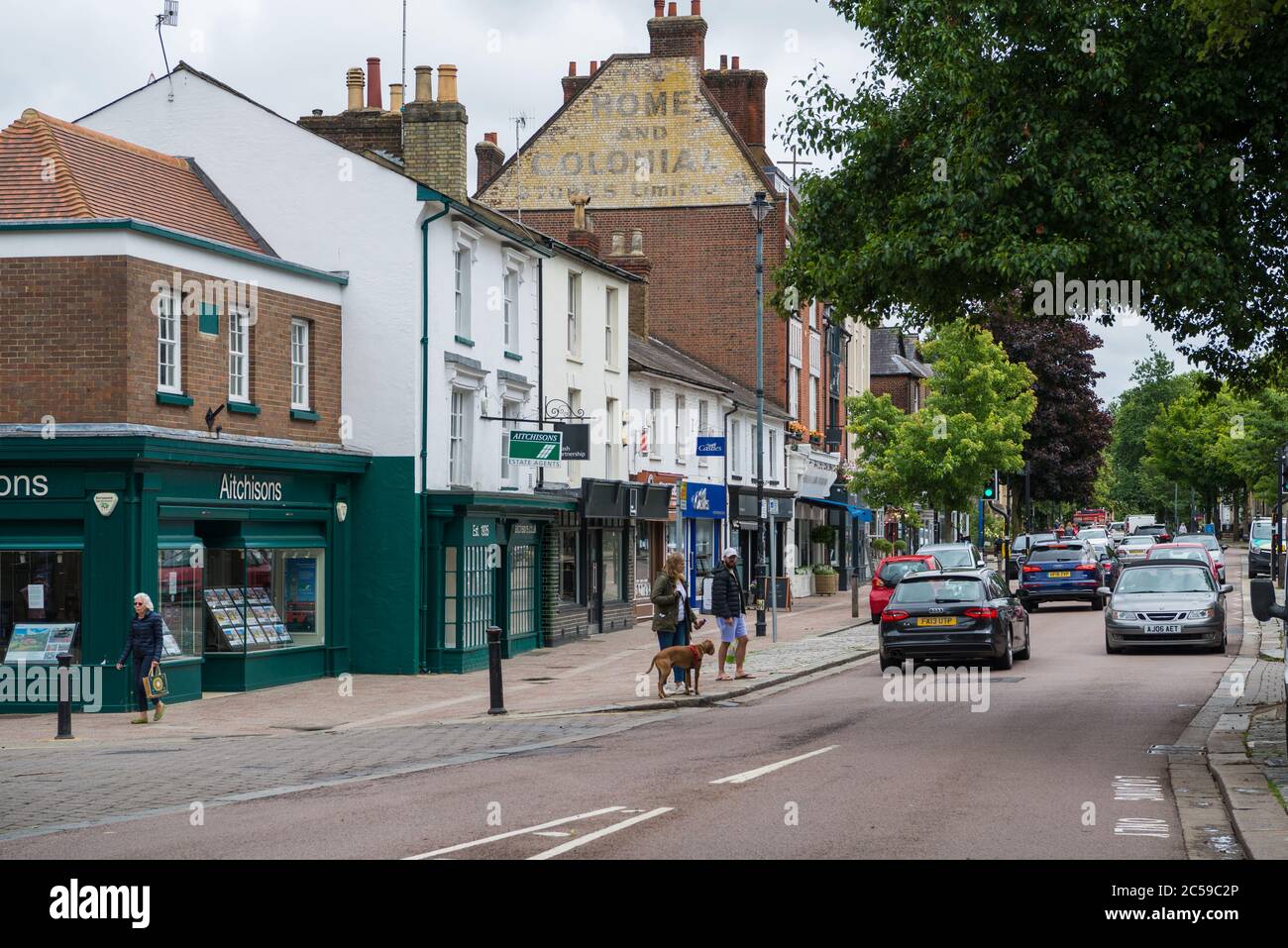 People out and about shopping in the High Street, Berkhamsted, Hertfordshire, England, UK Stock Photo