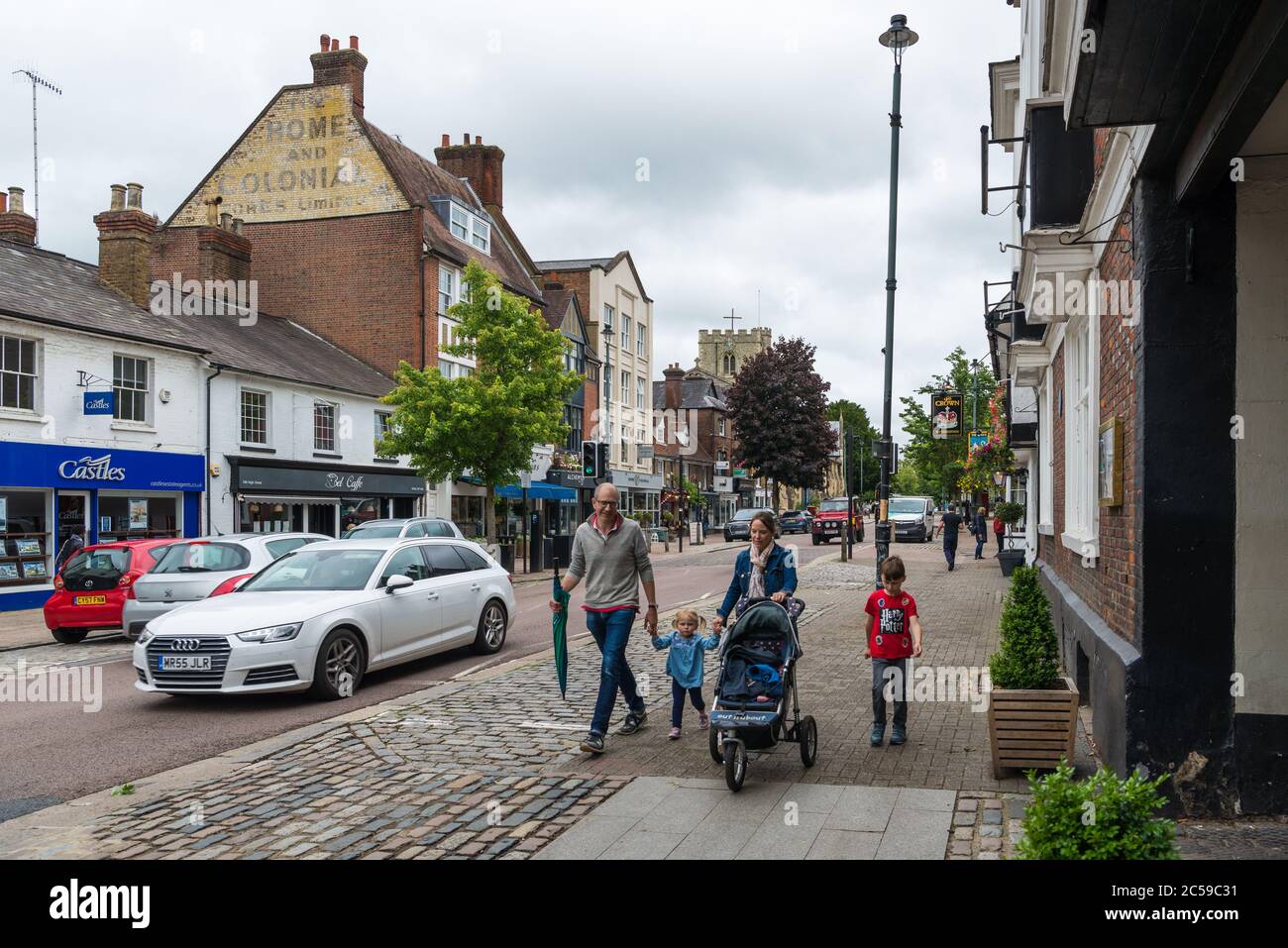 People out and about shopping in the High Street, Berkhamsted, Hertfordshire, England, UK Stock Photo