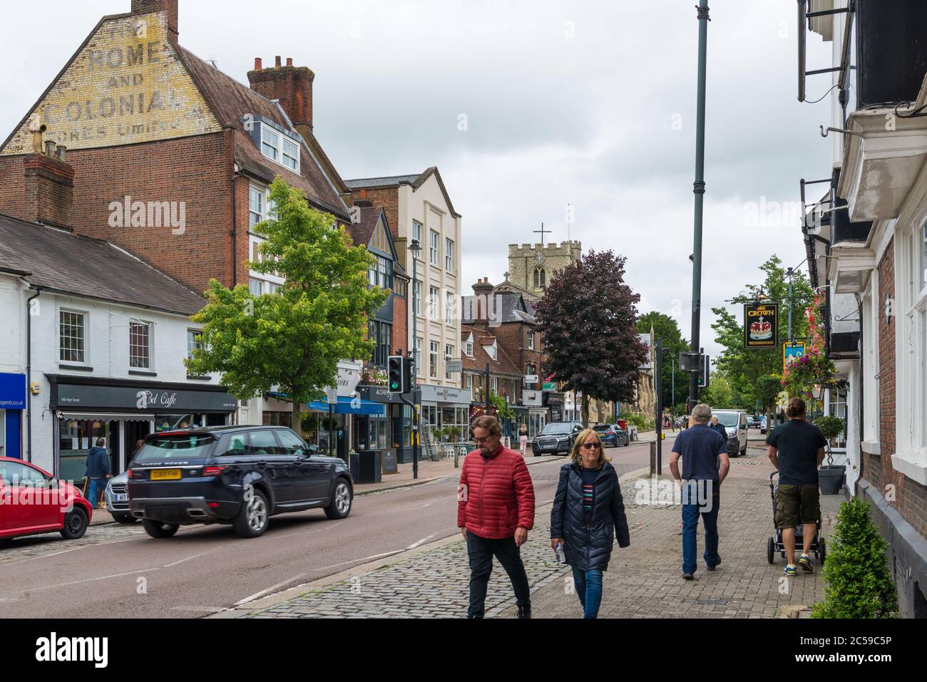 People out and about shopping in the High Street, Berkhamsted, Hertfordshire, England, UK Stock Photo