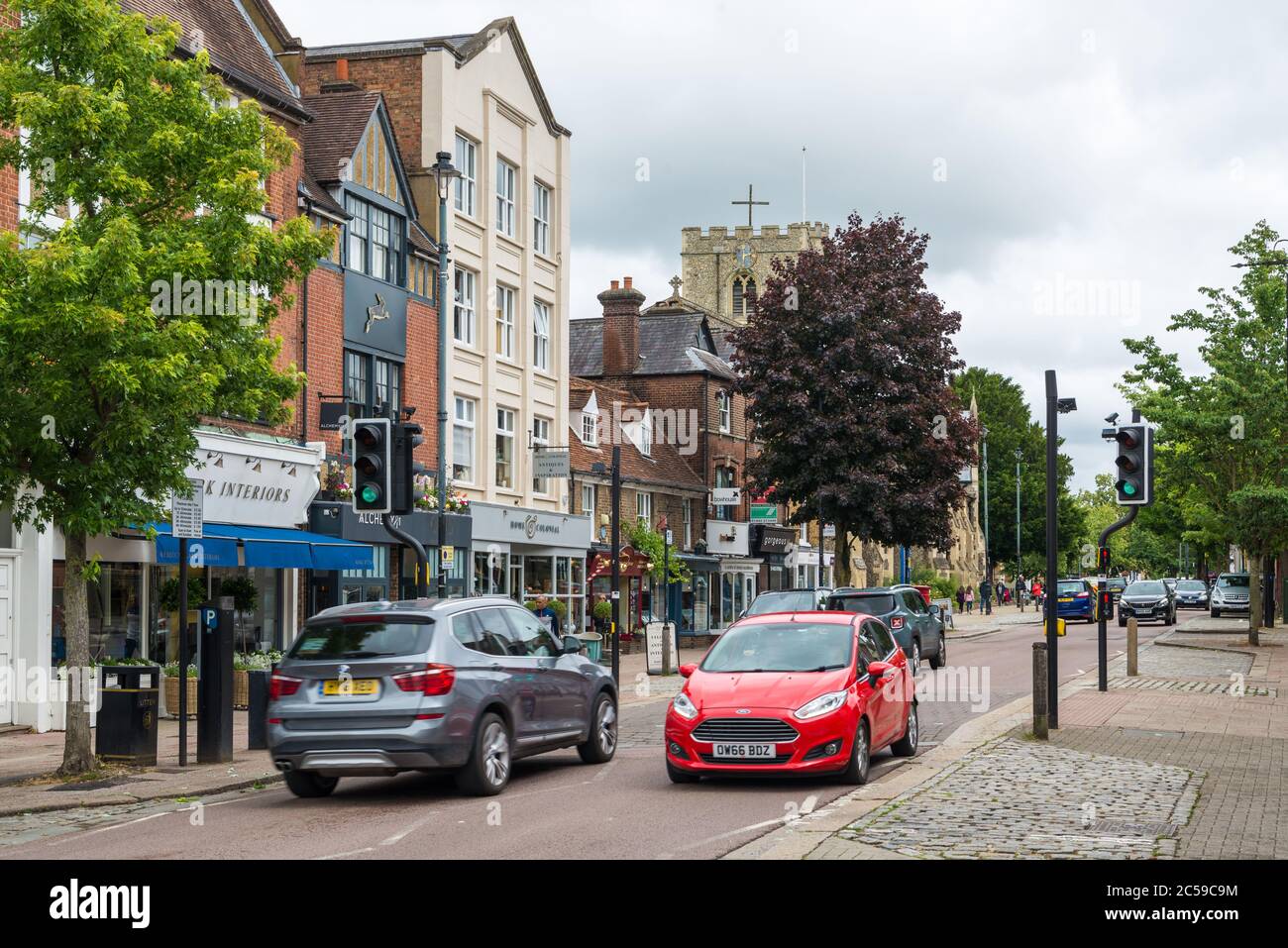 People out and about shopping in the High Street, Berkhamsted, Hertfordshire, England, UK Stock Photo