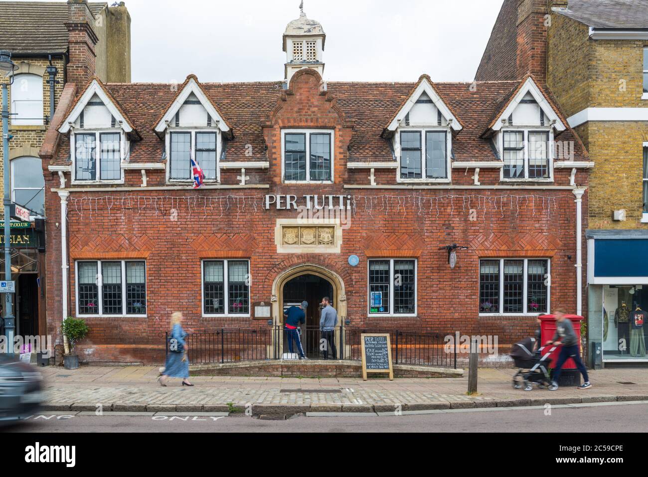 The Per Tutti Italian restaurant in the former Bourne School building, High Street, Berkhamsted, England, UK Stock Photo