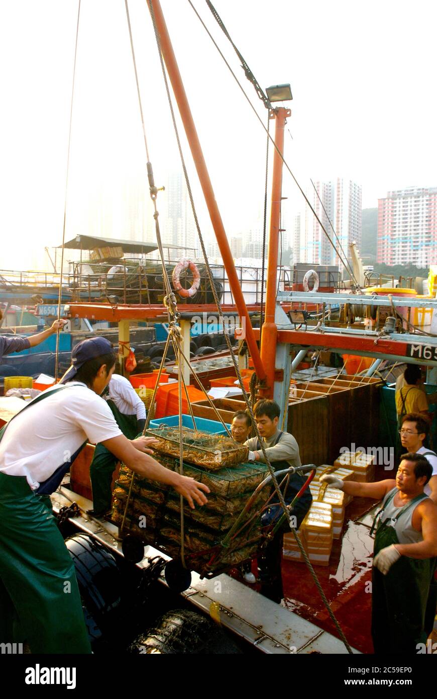 Hong Kong, the fishing port and the Aberdeen fish market Stock Photo