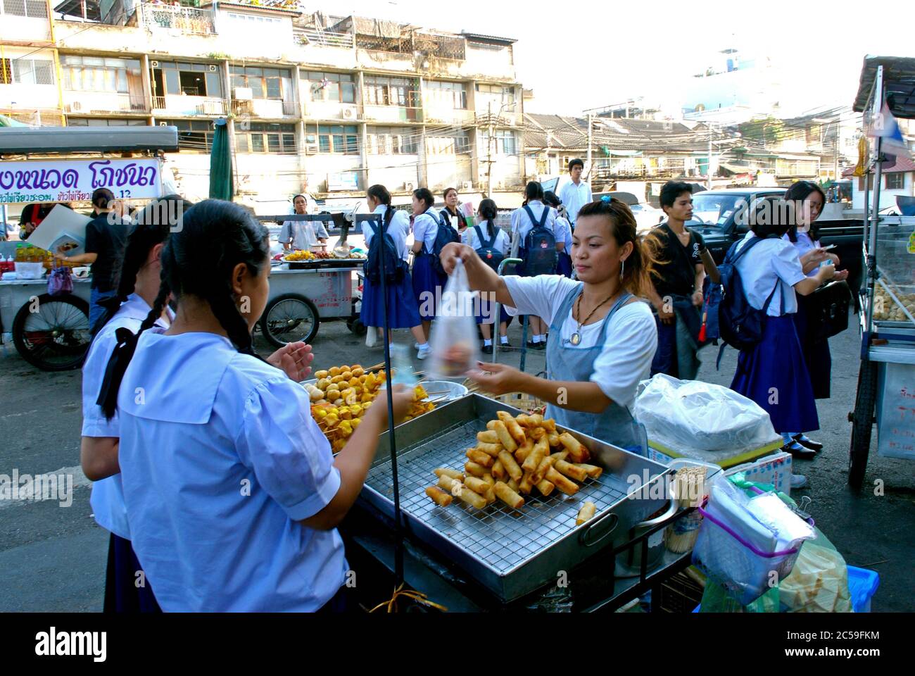Thailand, Bangkok, street food vendor selling kebabs Stock Photo Alamy
