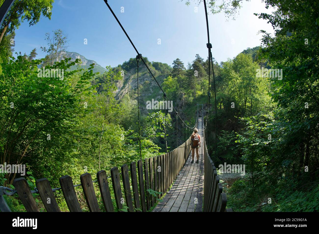 France, Savoie, massif and regional natural park of the Bauges, hiking to  the Terneze torrent in Saint Jean d'Arvey, the bridge of the Hell's hole on  the Leysse torrent Stock Photo -