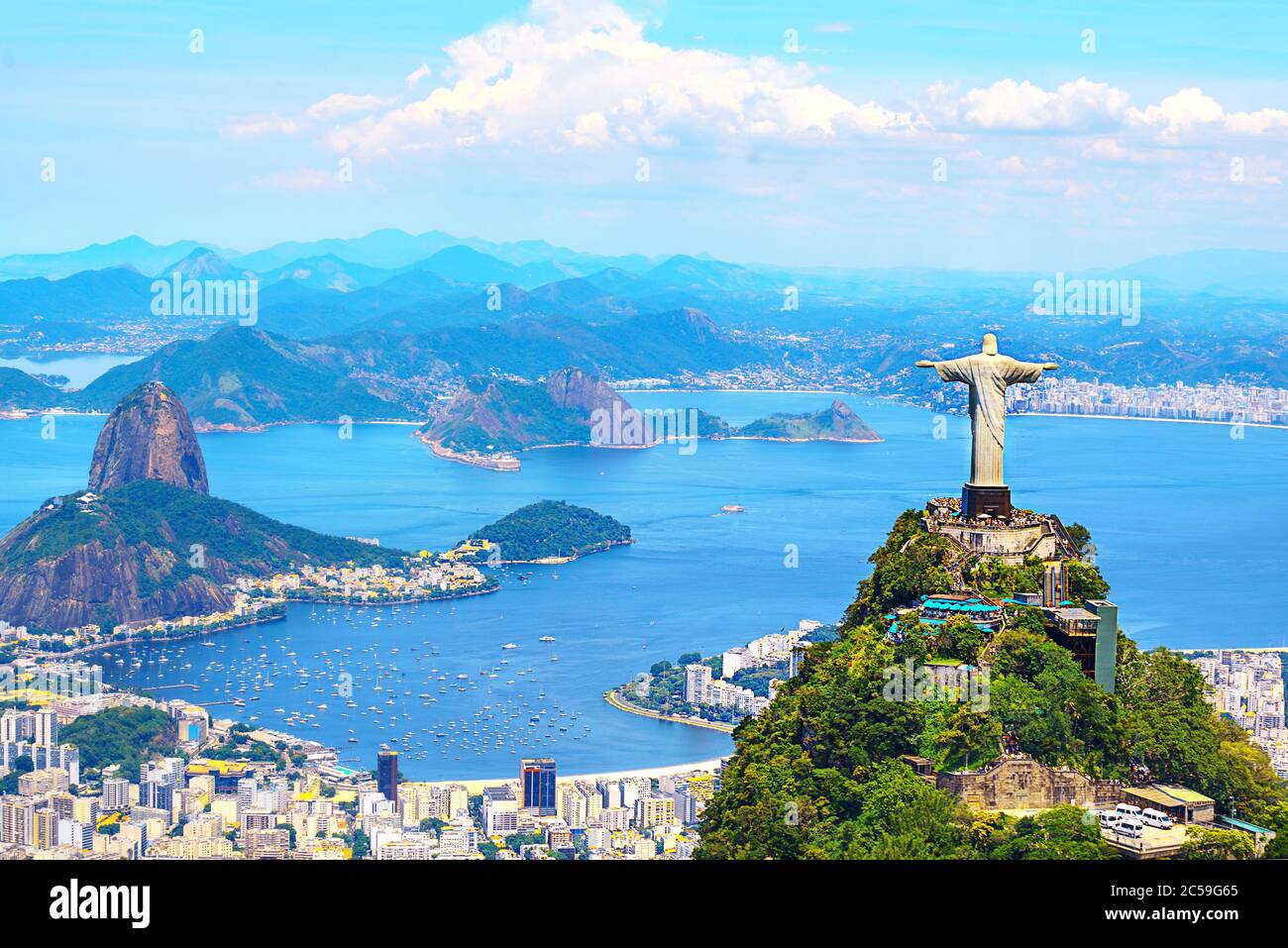 Aerial view of Rio de Janeiro with Christ Redeemer and Corcovado Mountain. Brazil. Latin America, horizontal Stock Photo