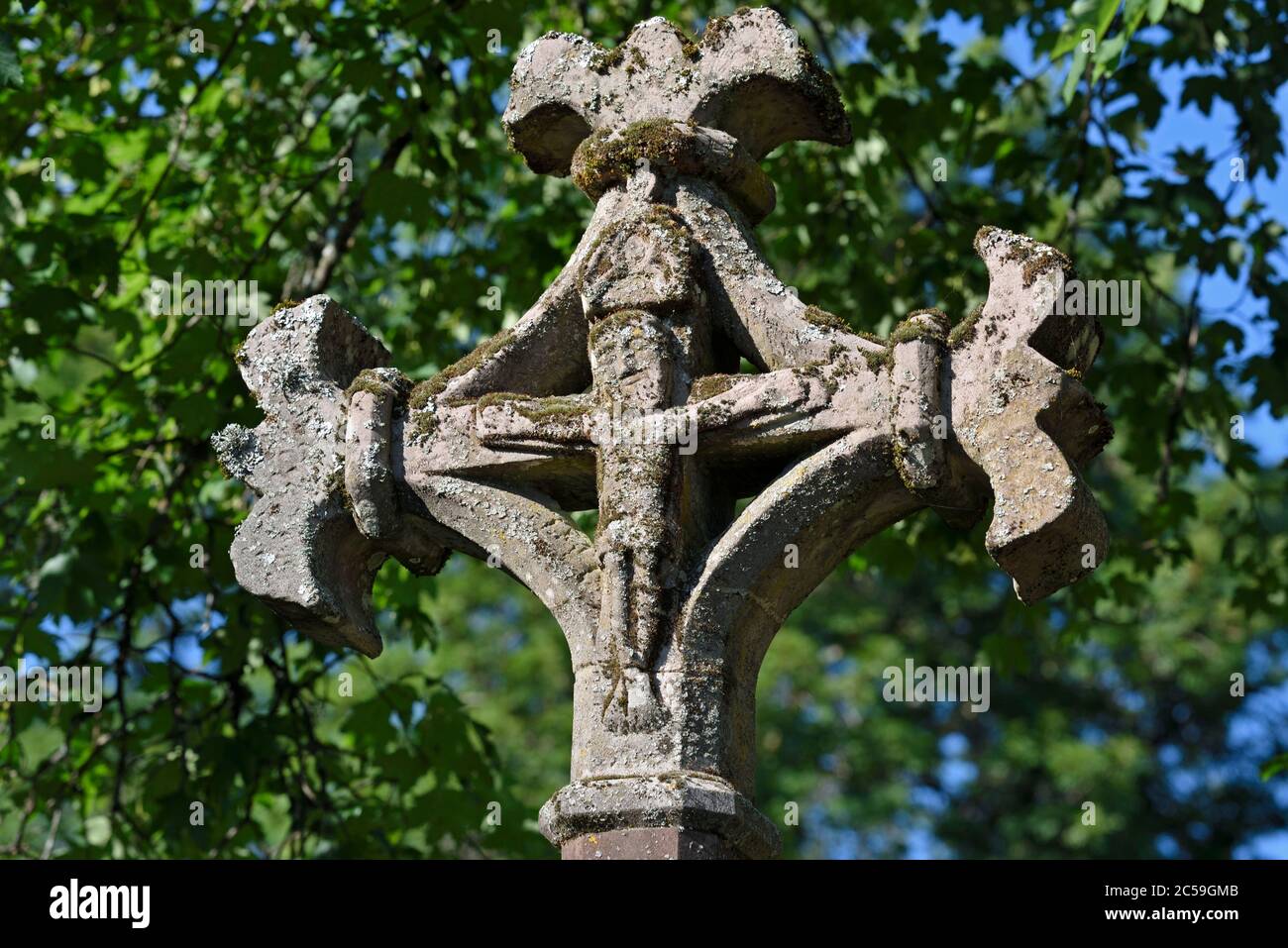 France, Haute Saone, Sainte Marie en Chanois, cross next to the Saint