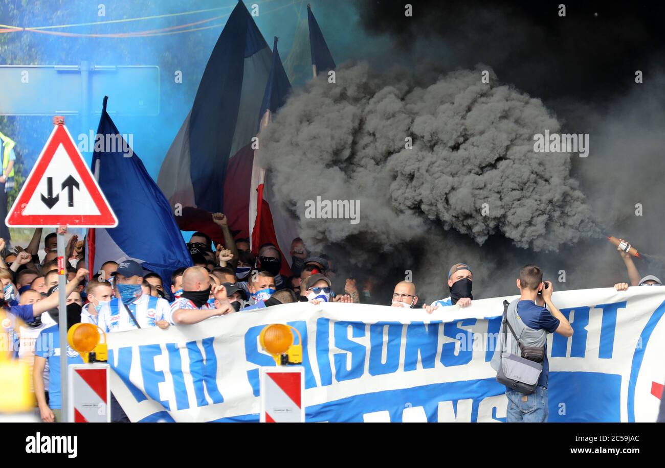 01 July 2020 Mecklenburg Western Pomerania Rostock Fans Of The Fc Hansa Rostock Ignite Pyrotechnics While