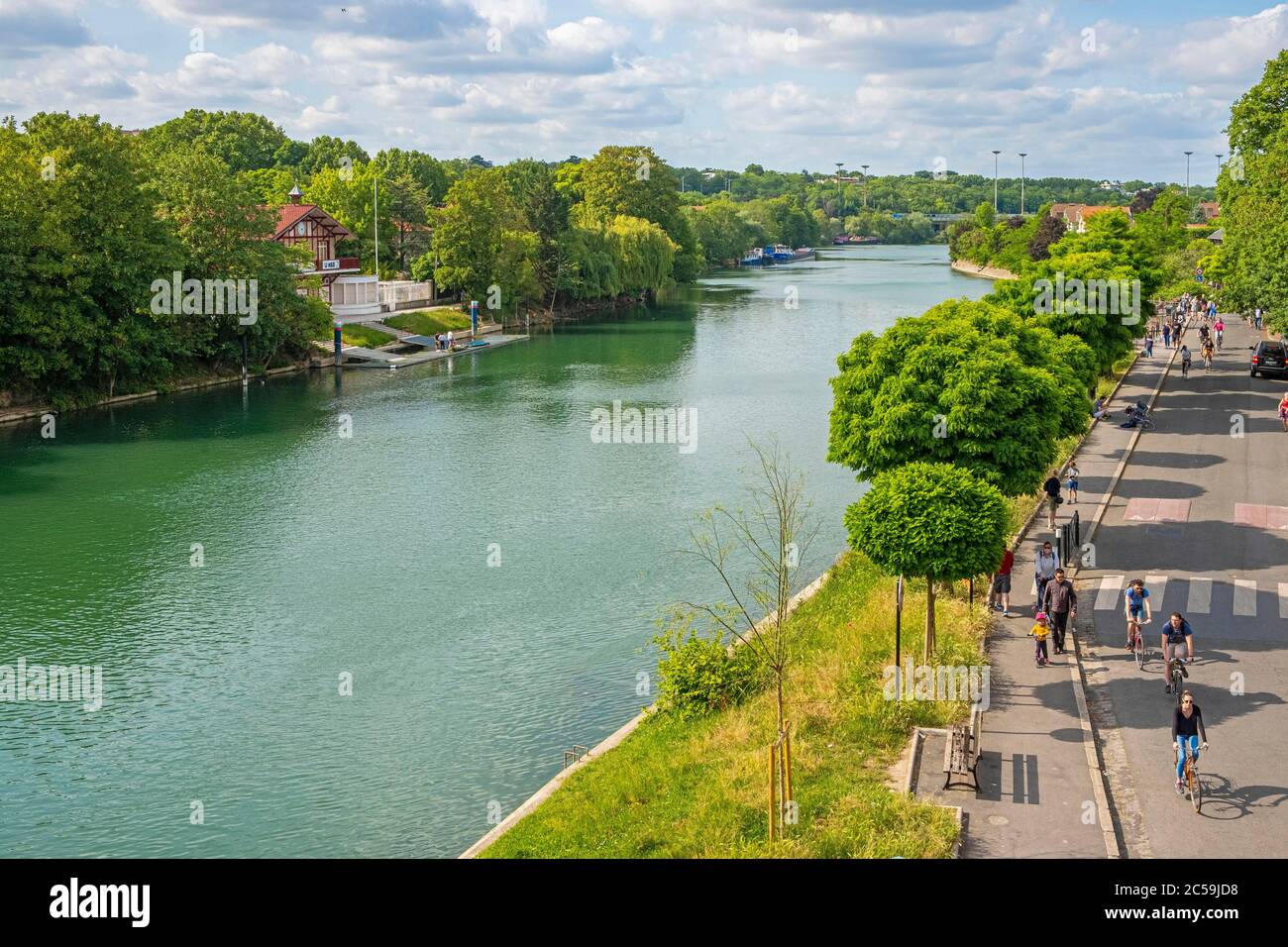 France, Val de Marne, Joinville le Pont, the banks of the Marne, Fanac island Stock Photo