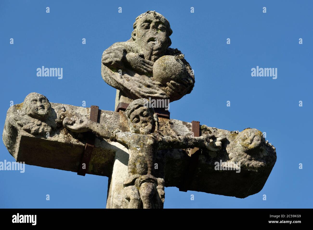 France, Haute Saone, Fresse, village, mission cross dated 1751 Stock Photo