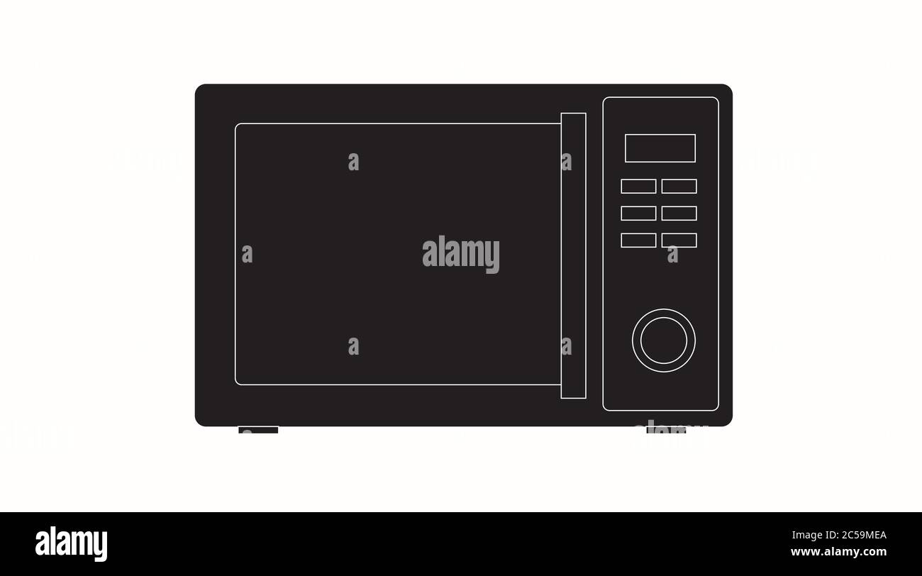 Vector Isolated Black and White Illustration of a Microwave. Silhouette Stock Vector