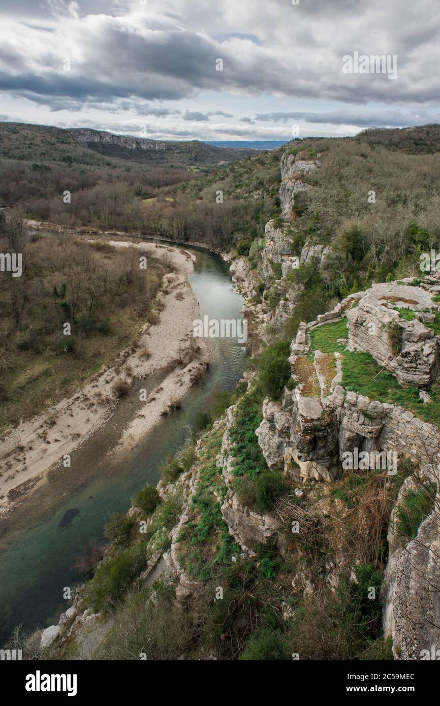 France, Ardeche, Labeaume, La Baume river view from village terraces Stock Photo