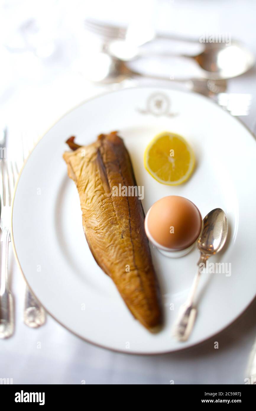 United Kingdom, Scotland, royal scotman breakfast on board with smoked fish Stock Photo