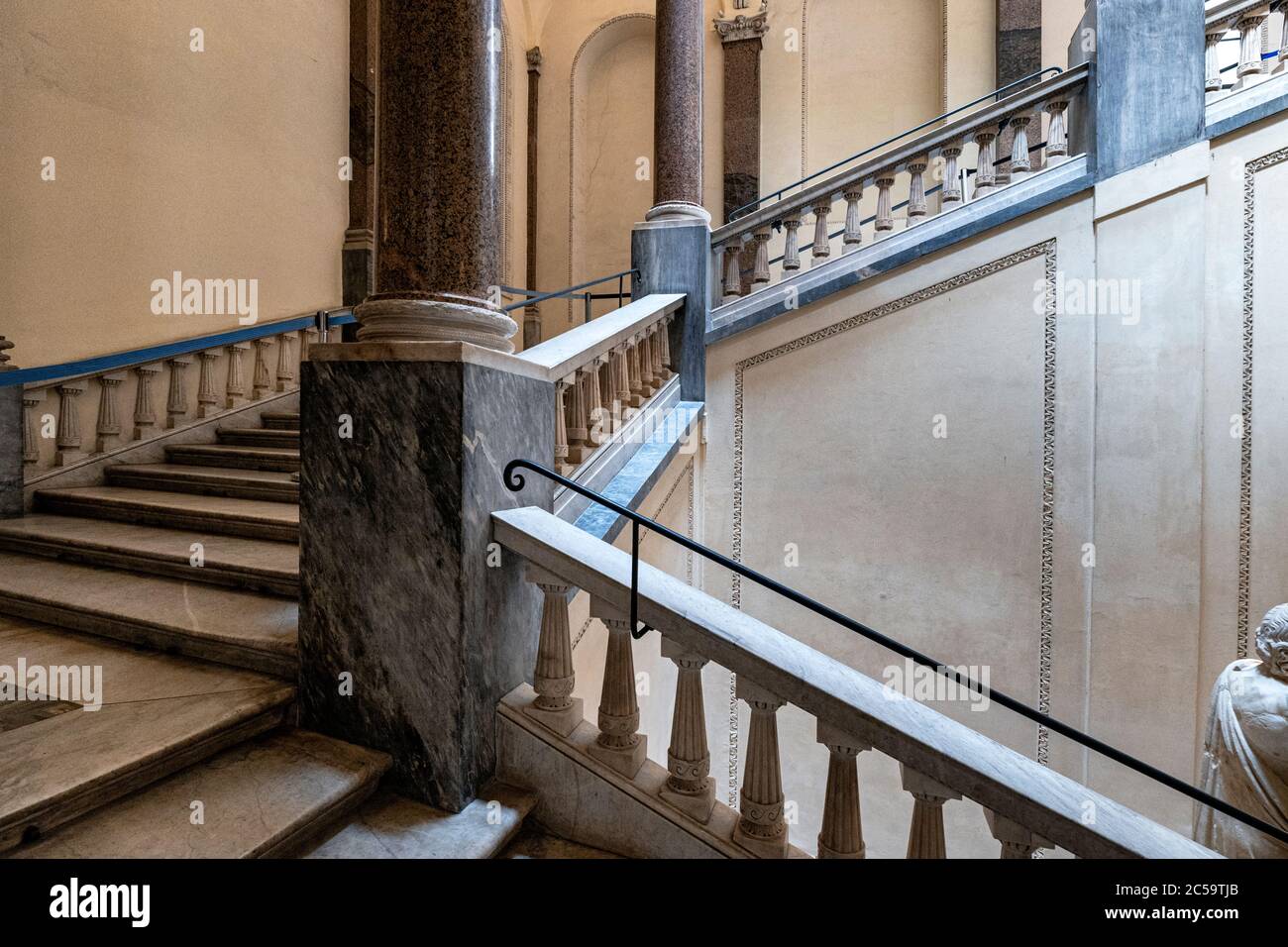 Italy Lazio Palazzo Braschi in Rome: the elegant monumental staircase probably by Valadier, adorned with ancient statues and stuccos Stock Photo