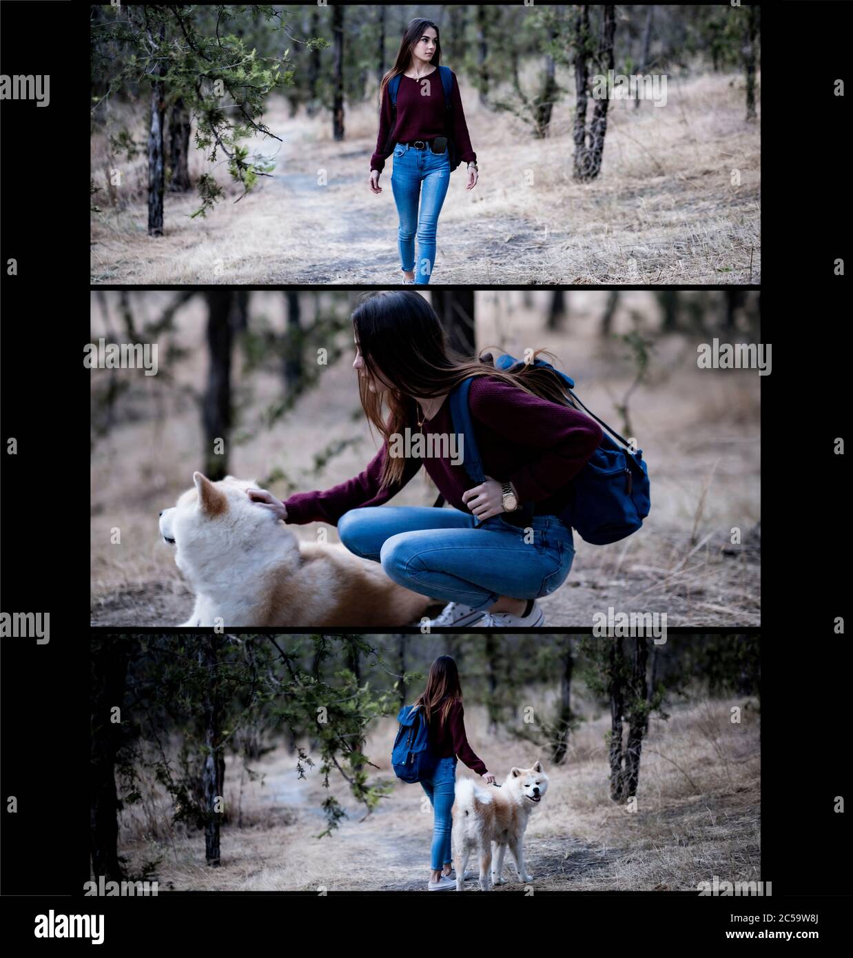 young girl in the forest with her dog Stock Photo - Alamy