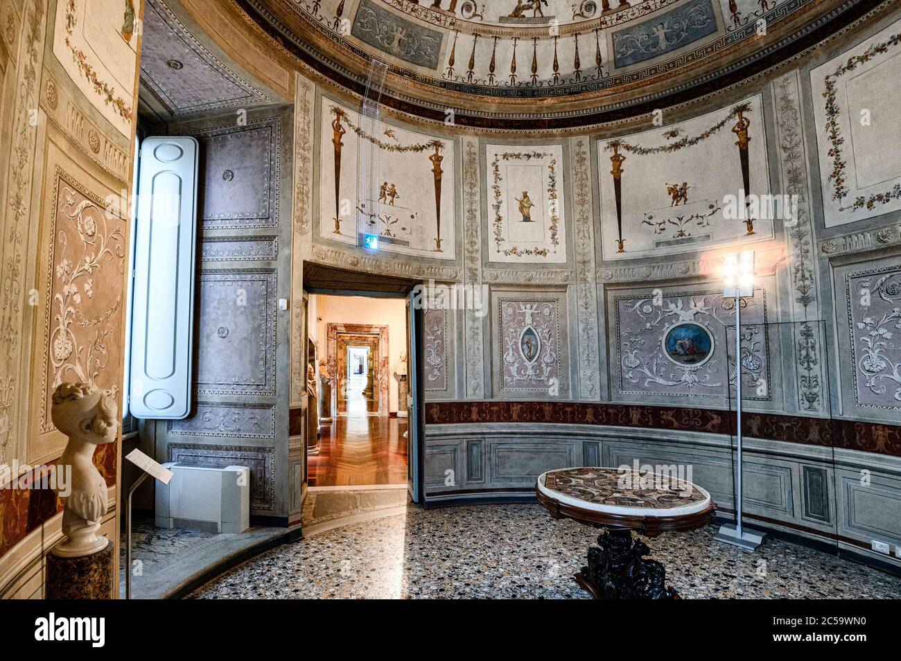 Italy Lazio Small circular corner room with frescoed ceiling on the second floor of Palazzo Braschi in Rome Stock Photo