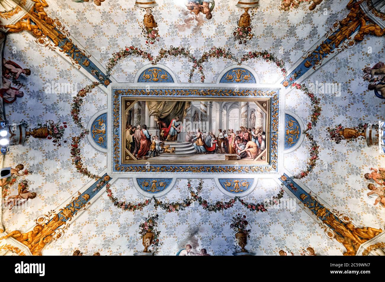 Italy Lazio Frescoed cailing of a room at the second floor of Palazzo Braschi in Rome Stock Photo