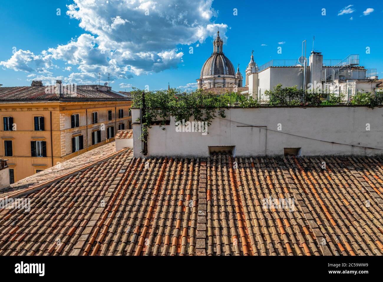Italy Lazio View of the roofs and of the dome of St. Agnese from the third floor of Palazzo Braschi in Rome Stock Photo