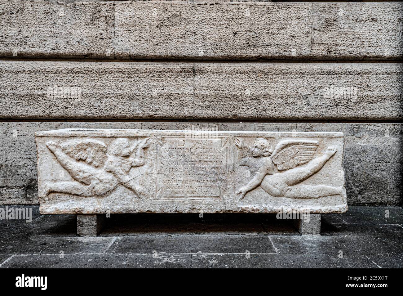 Italy lazio Roman sarcophagus in the courtyard of Palazzo Braschi in Rome Stock Photo