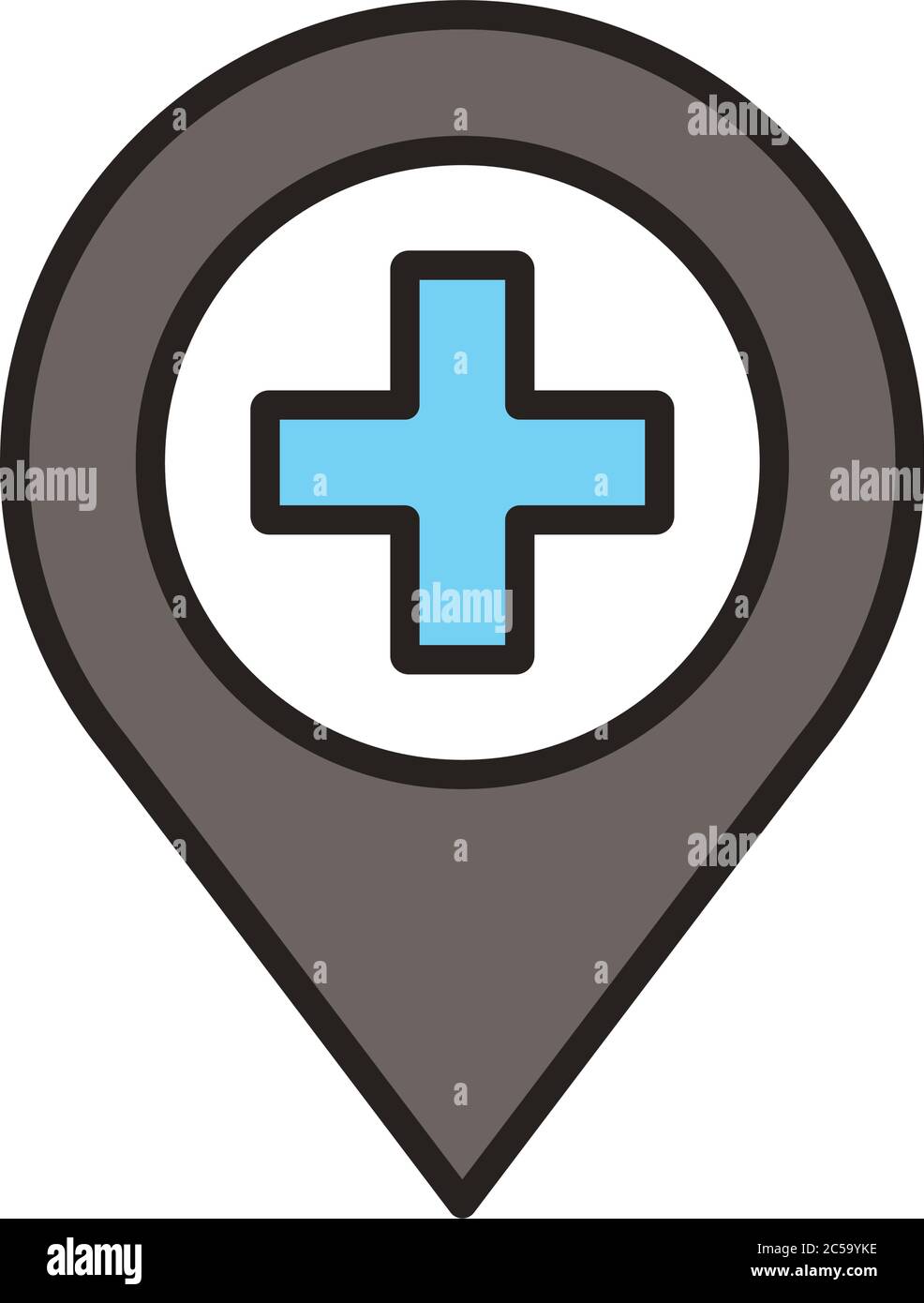 medical cross symbol in pin location line and fill style vector ...