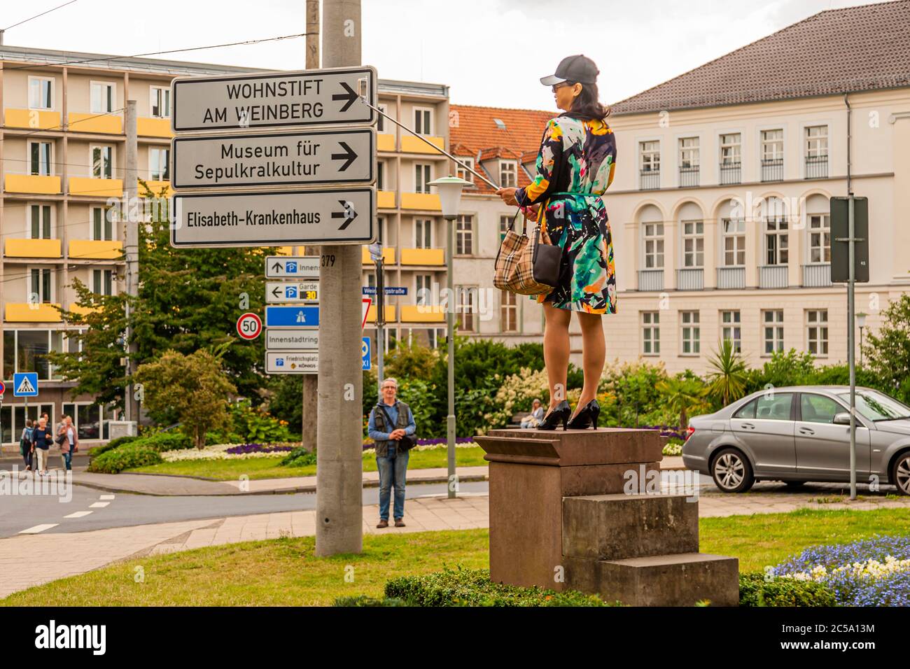 Your self in the center of consideration. The plinth for self-exaltation, also a permanent memento of a Documenta show, can be found directly and permanently in front of the gate guards. Documenta Impressions in Kassel, Germany Stock Photo
