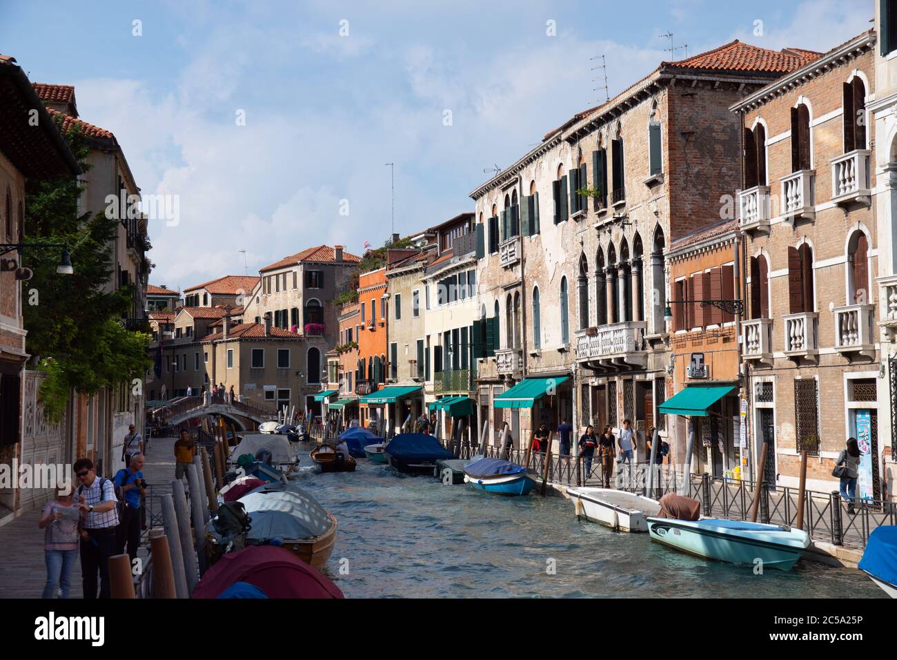 Oct. 1, 2019 - Venice, Italy: view to the streets of Venice, Italy. Busy streets with people and channels with boats. Venice is one of the busiest tou Stock Photo