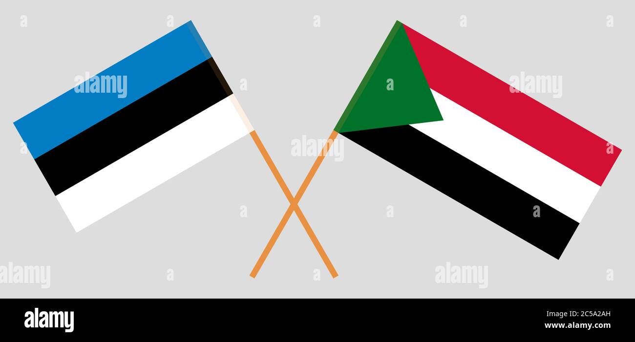 Crossed flags of Sudan and Estonia. Official colors. Correct proportion. Vector illustration Stock Vector