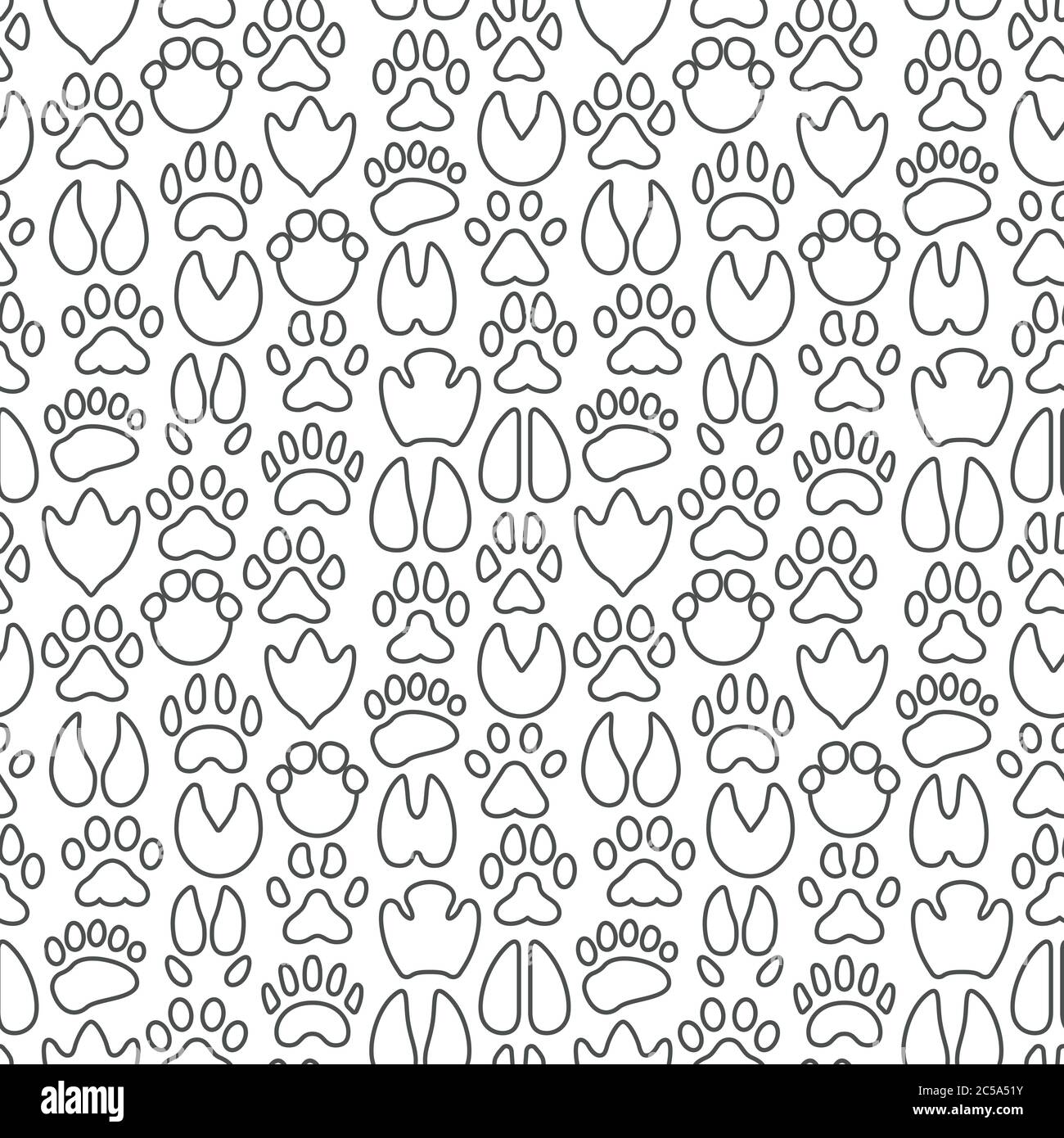 Animal paws seamless pattern with thin line icons Stock Vector