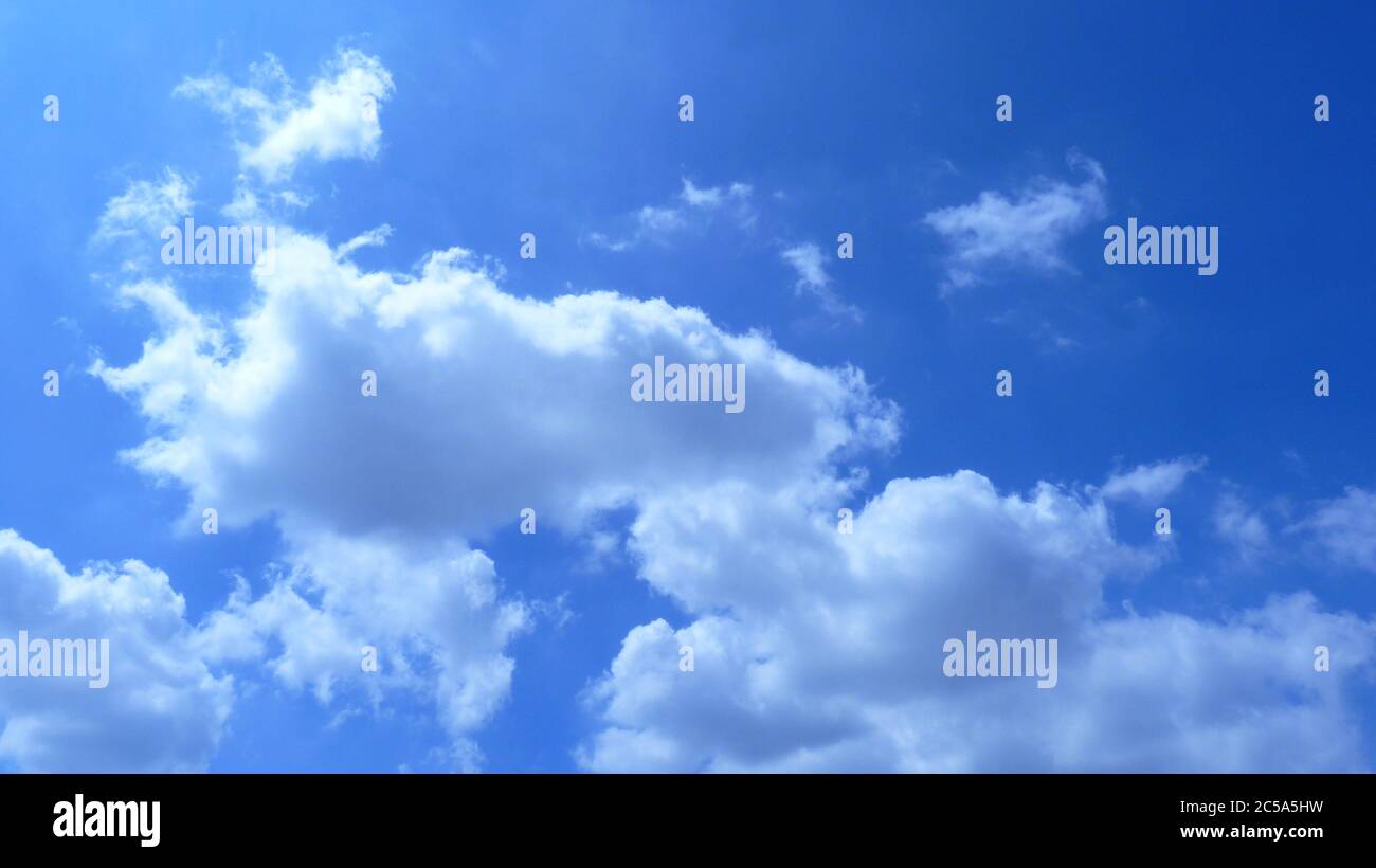 Low angle shot of fluffy clouds in the blue sky under the sunlight ...