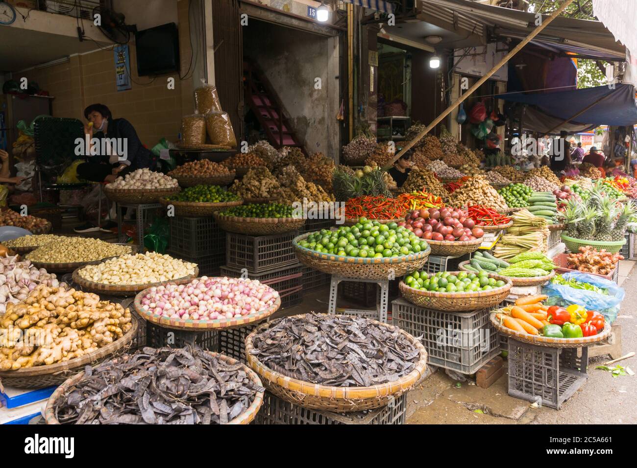 Hanoi Long Bien market - Fresh products sold at the market in Hanoi, Vietnam, Southeast Asia. Stock Photo