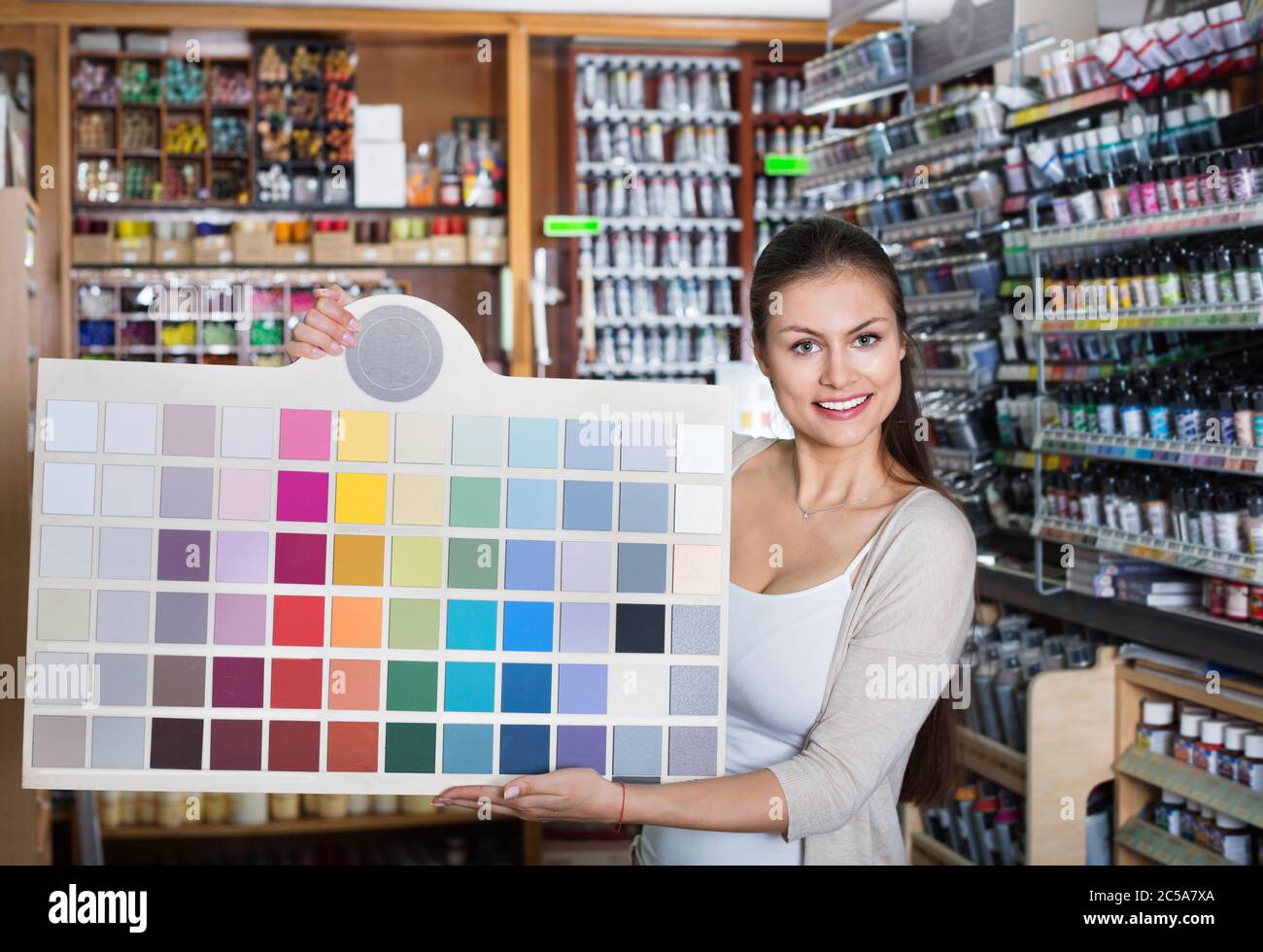 Female artist holding color palette hi-res stock photography and images ...