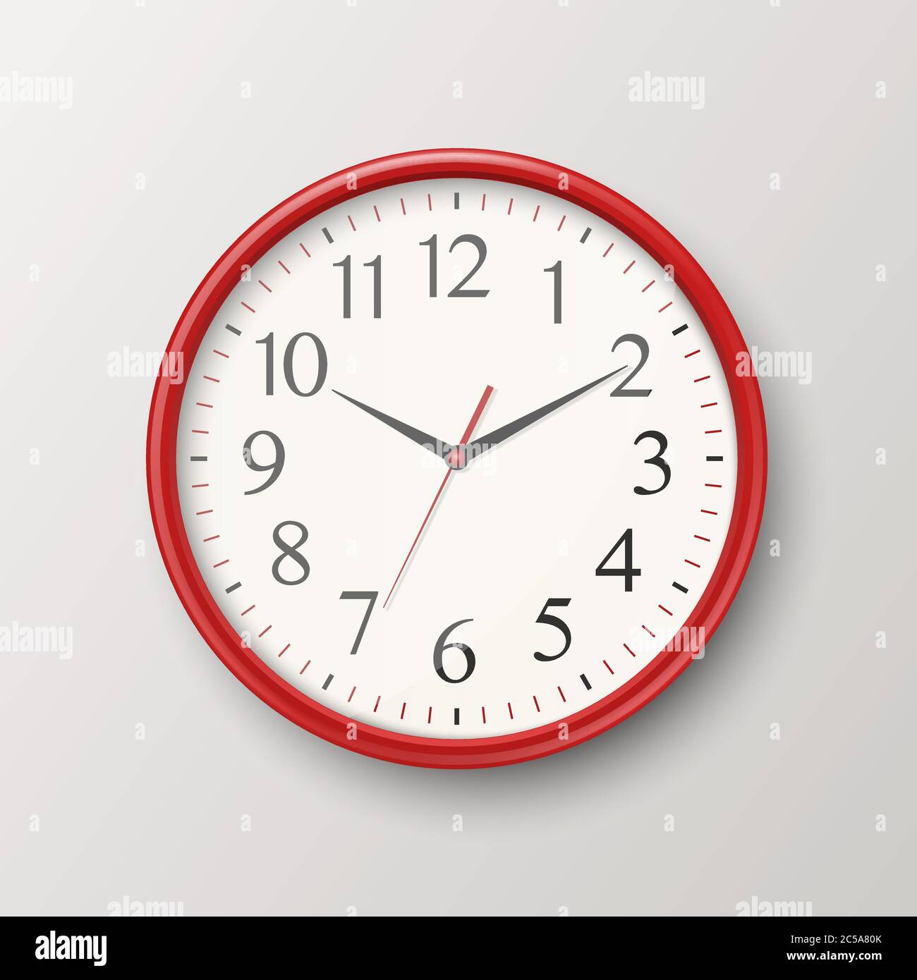 Vector 3d Realistic Simple Round Red Wall Office Clock with White Dial ...