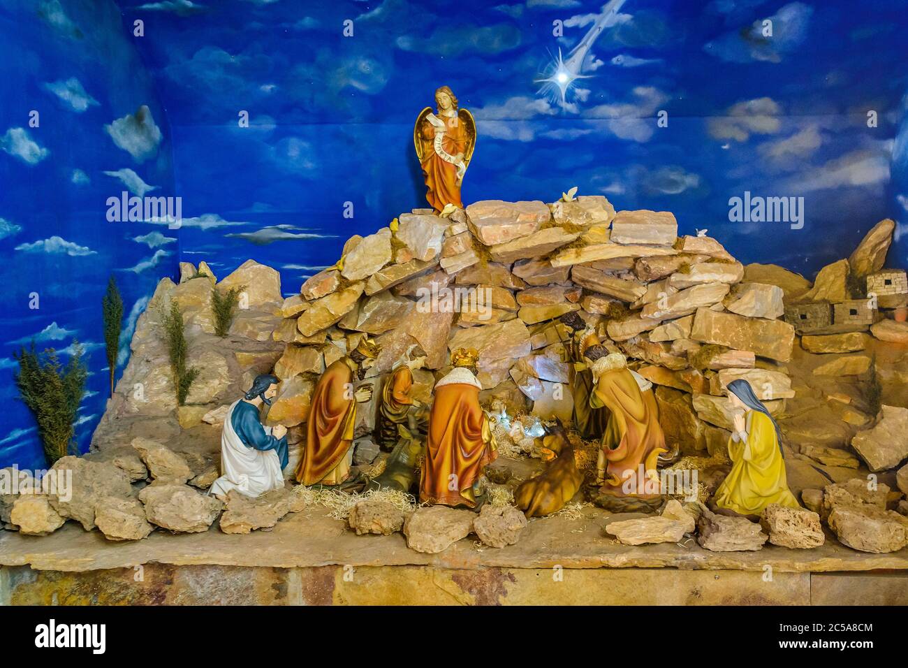 Interior view shot bird od christ toy scene Stock Photo - Alamy