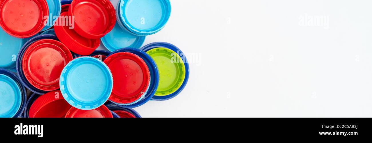 Plastic bottle caps. Separate garbage collection. Waste disposal Stock
