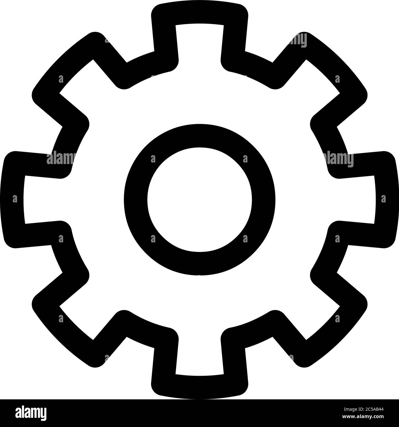 Cog wheel icon. Symbol of settings or gear. Outline modern design element. Simple black flat vector sign with rounded corners. Stock Vector