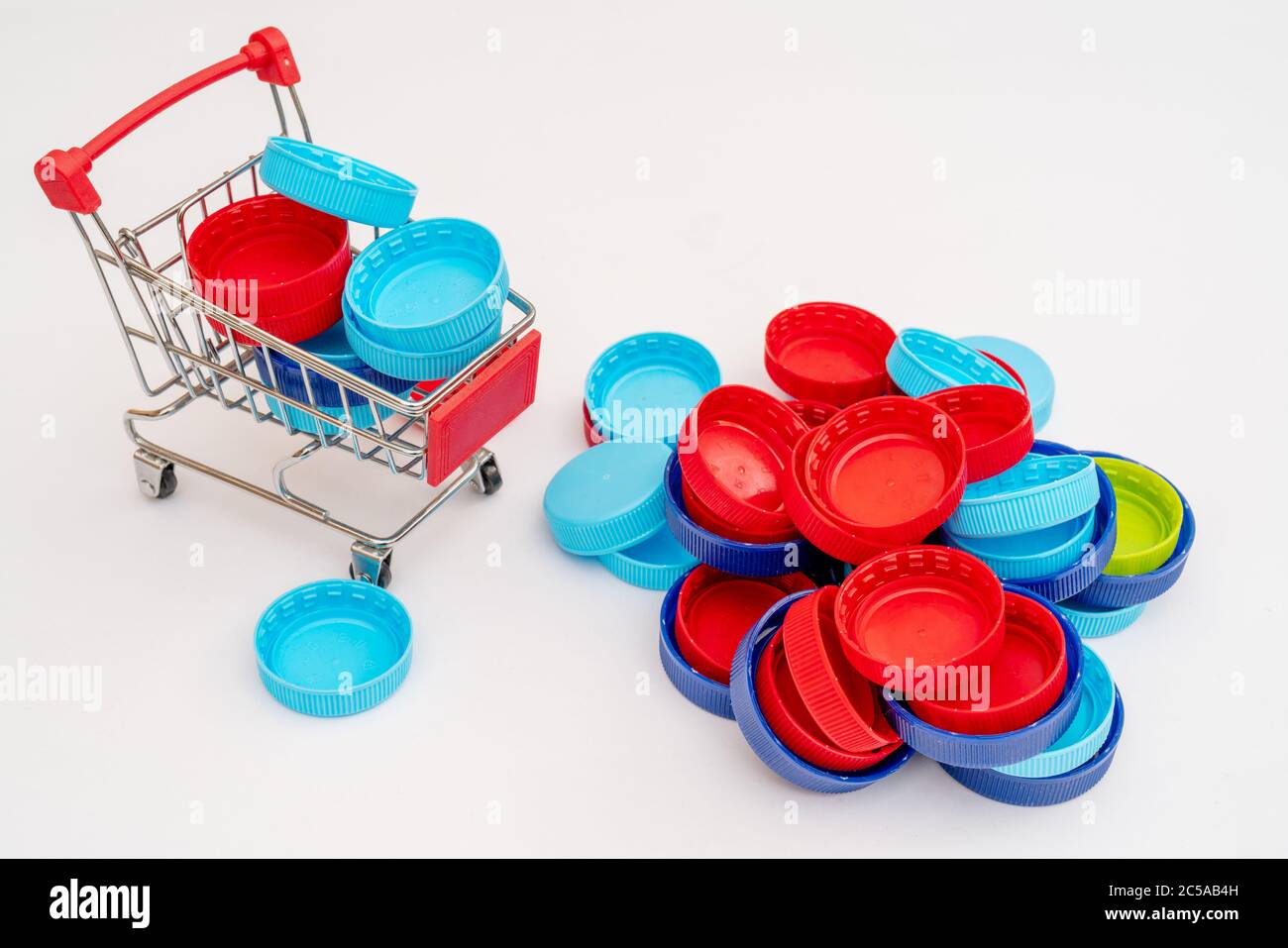 Plastic bottle caps. Separate garbage collection. Waste disposal Stock