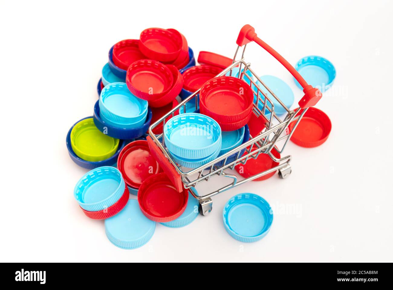 Plastic bottle caps. Separate garbage collection. Waste disposal Stock