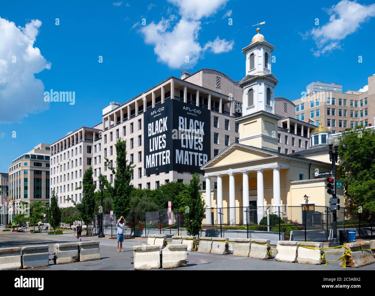 USA Washington DC Black Lives Matter Plaza with St Johns Episcopal Church fenced in next to the AFL-CIO Stock Photo