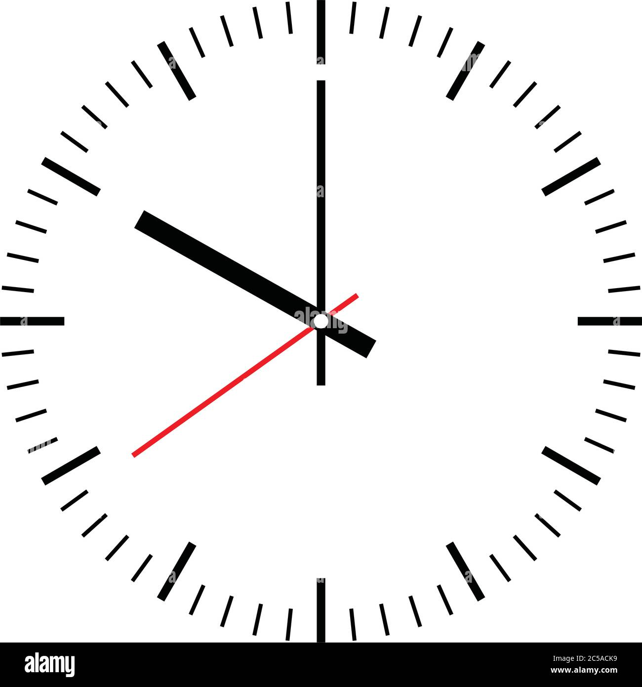 Clock face. Blank hour dial with hour, minute and second hand. Dashes