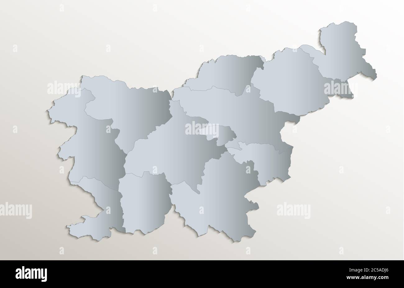 Slovenia map, administrative division with names, white blue card paper ...