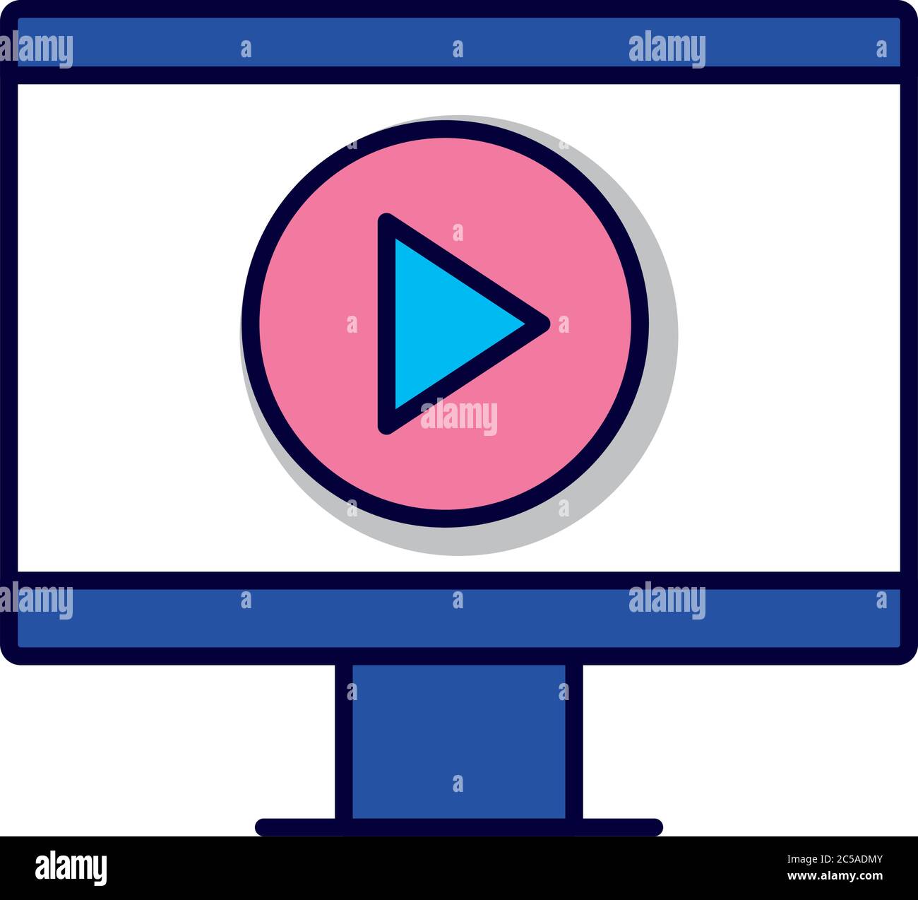 Play Button Learning Design desktop with play button online education line and fill style vector ...