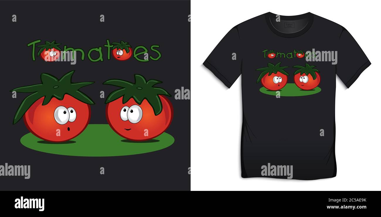 Print For T-Shirt Graphic Design With Tomatoes Cartoon Characters, On Black  Background Vector Stock Vector Image & Art - Alamy