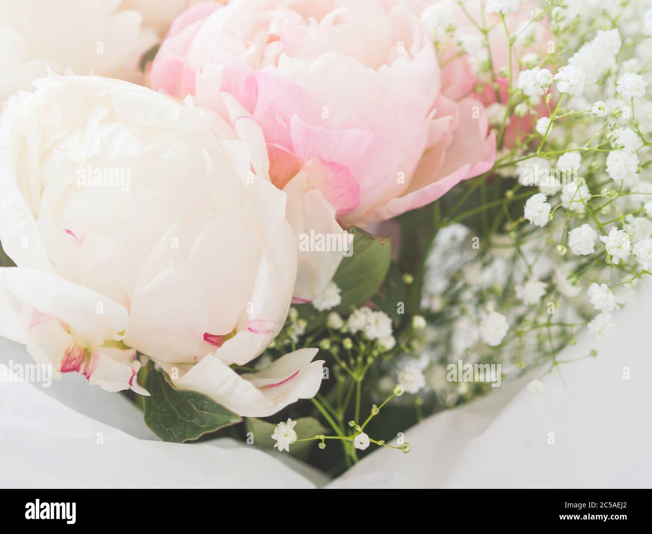Beautiful bouquet of white and pink peonies Stock Photo - Alamy