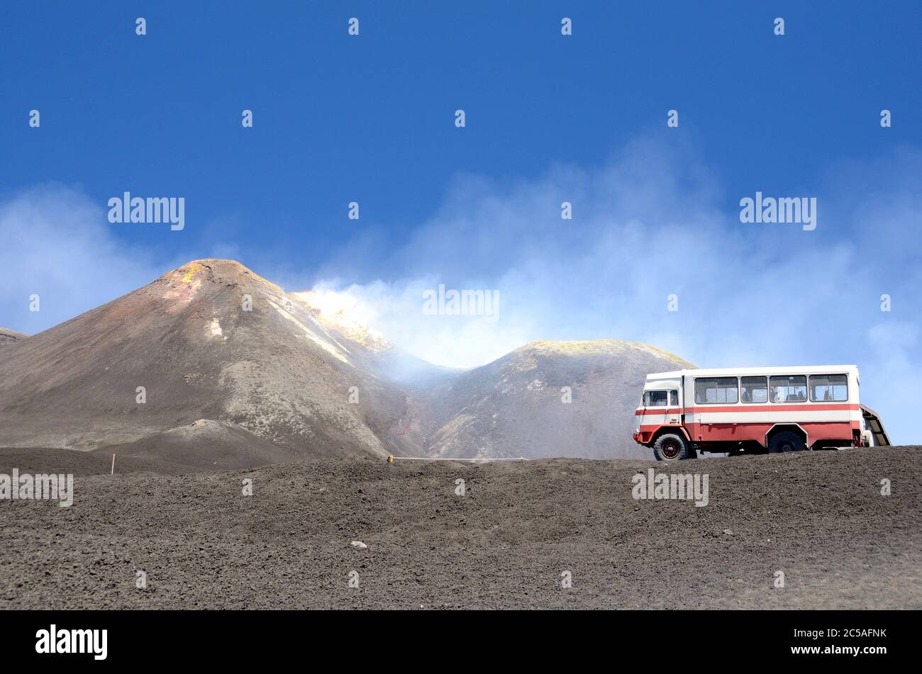 Landscape of Mount Etna, an active volcano on the east coast of Sicily, close to Messina and Catania. Stock Photo