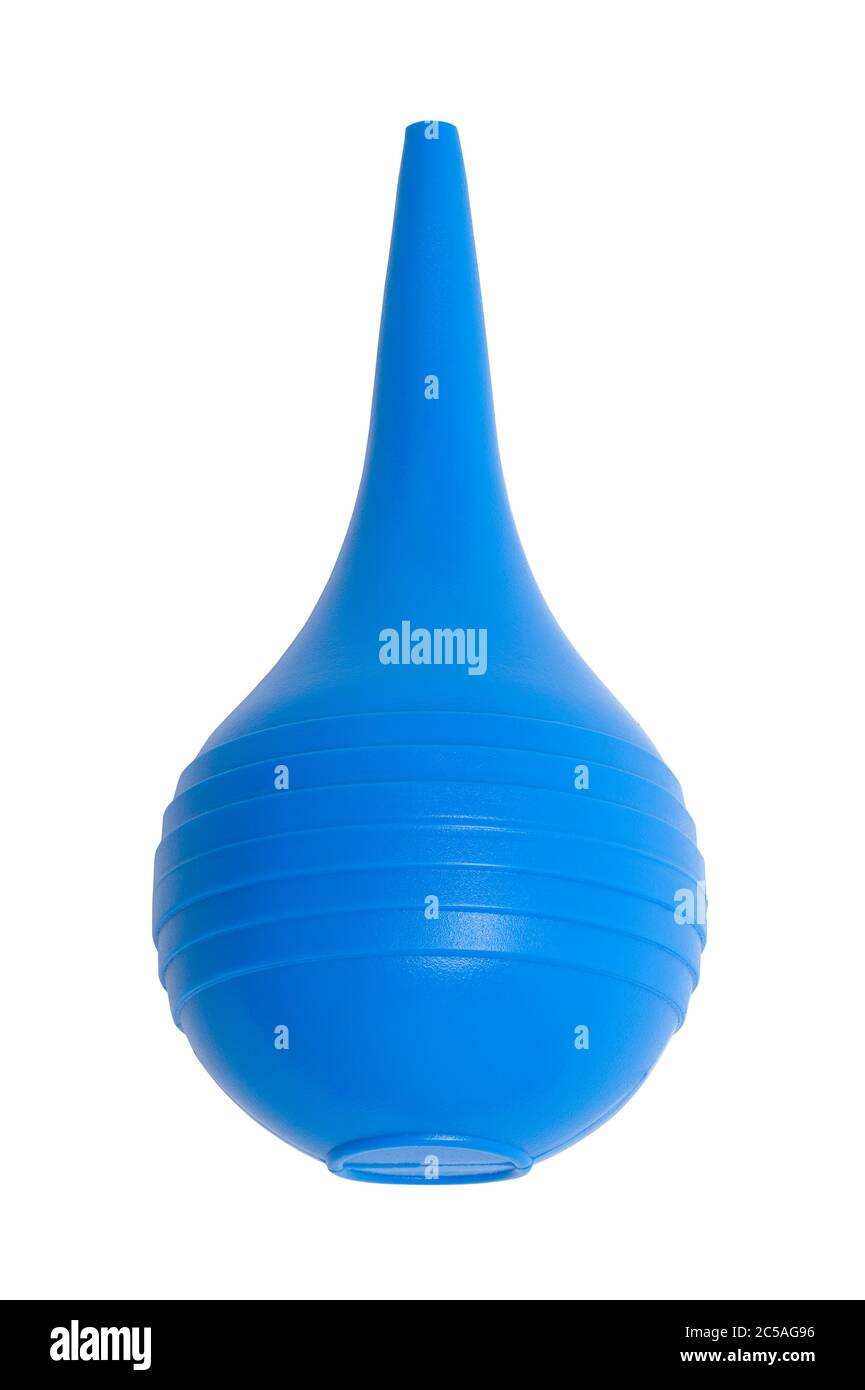 Blue Rubber Bulb Syringe Front View Cut Out. Stock Photo