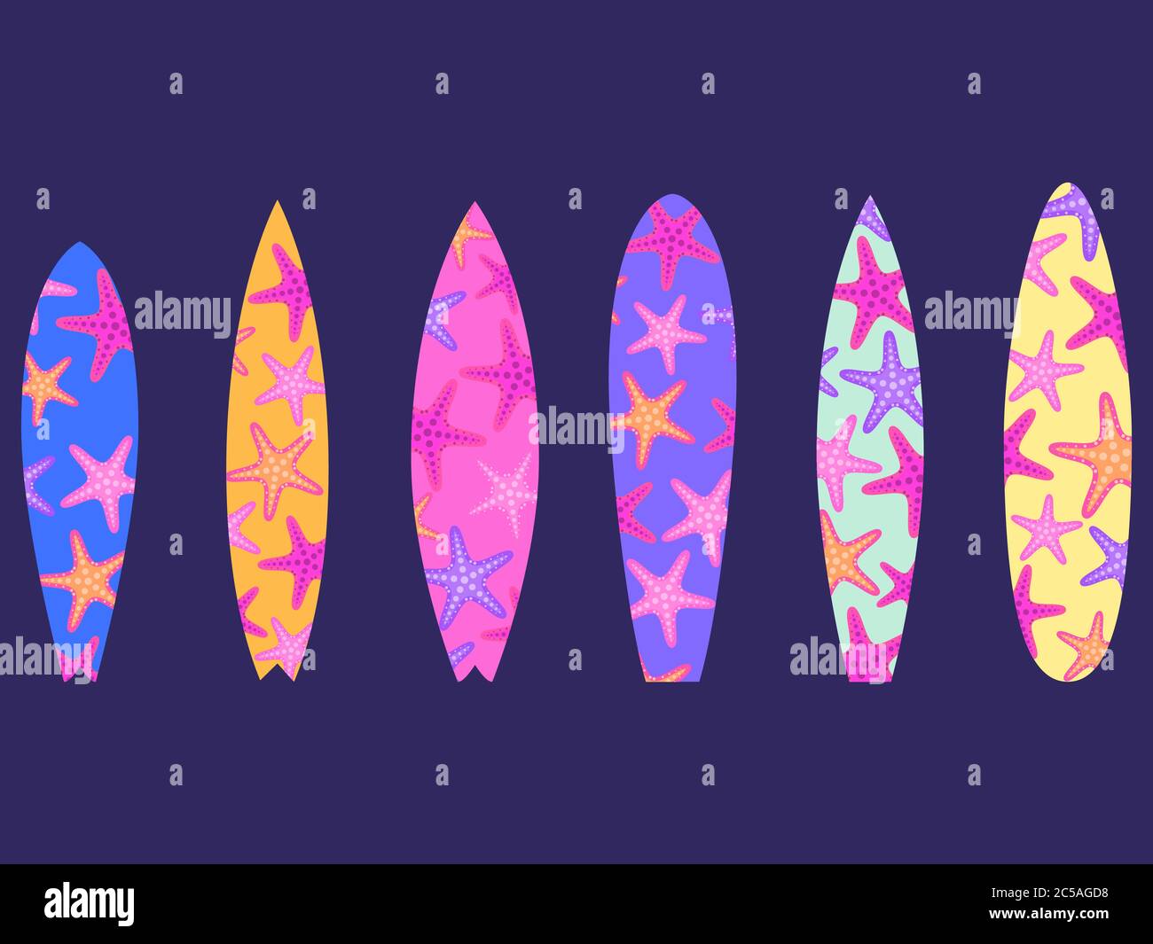 Set of surfboards with a pattern of starfish. Print surfboards isolated ...