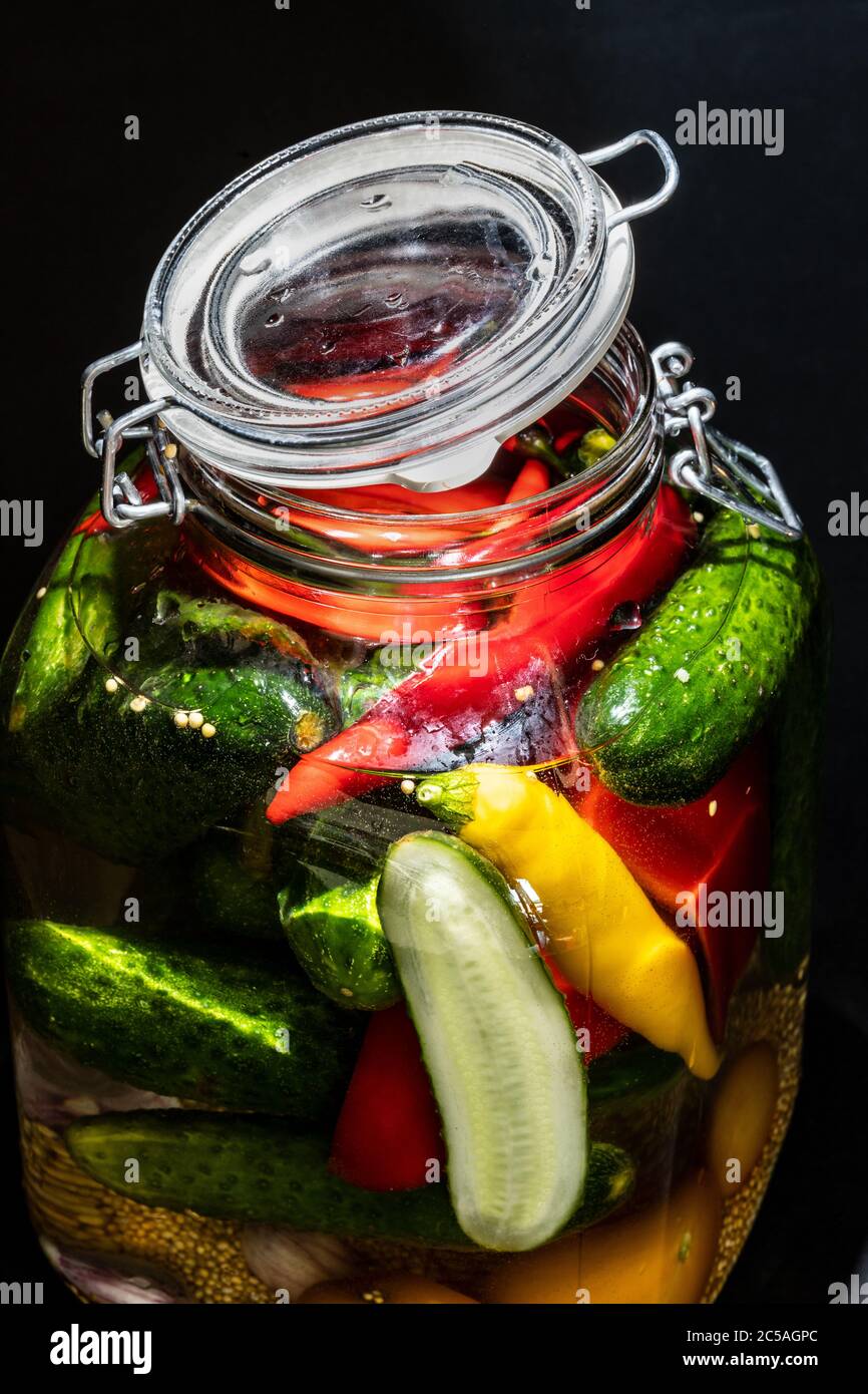 several vegetable in a preserving jar Stock Photo