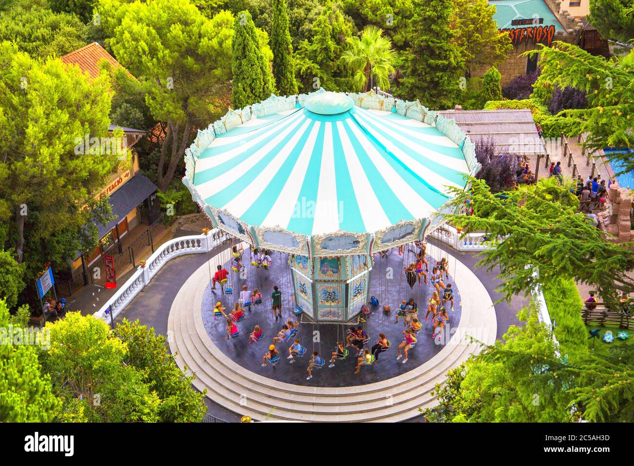 Carrousel at Tibidabo Amusement Park in Barcelona, Spain. Stock Photo
